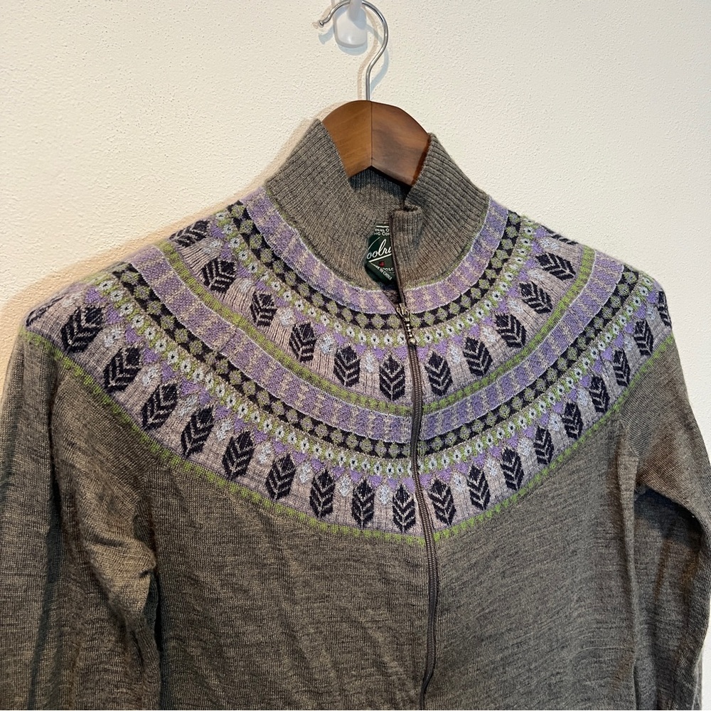 Woolrich Fair Isle Wool Blend Lightweight Zip Front Sweater Nordic - Picture 2 of 10